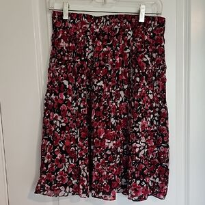 White House Black Market Red and Black Floral A-Line Skirt